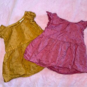Girls' Ruffled Eyelet Tunic Top - Pink and Mustard
